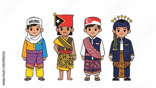 Cartoon Children in Traditional Outfits
