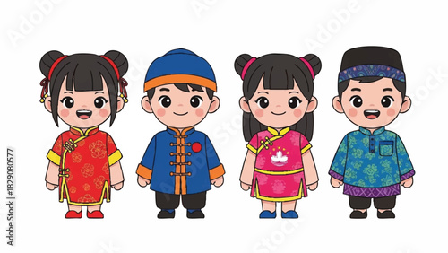 Diverse Children in Traditional Clothing