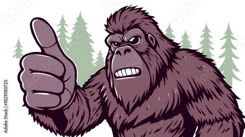 Bigfoot Thumbs Up Stylized Vector Illustration