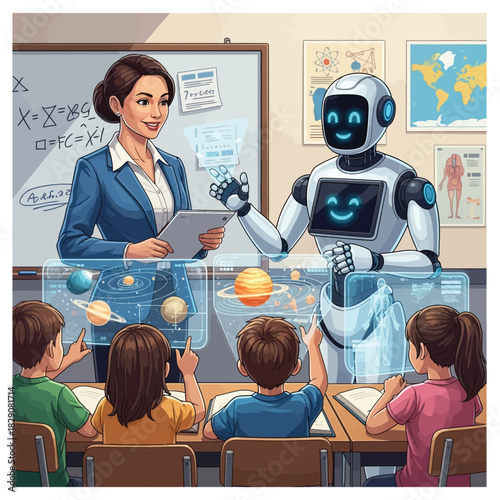 Teacher and Robot Collaborate to Educate Children with Interactive Holographic Solar System