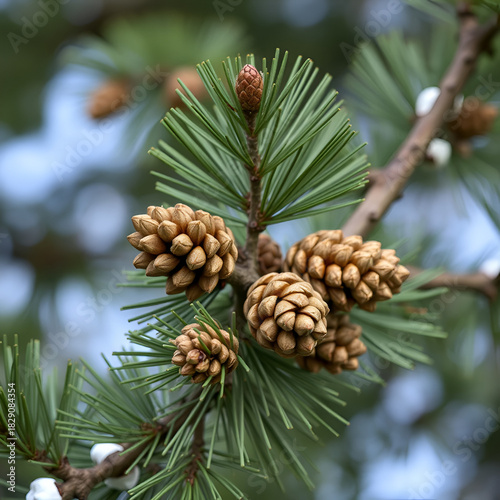 Branches of a swiss stone pine with stone pine cones