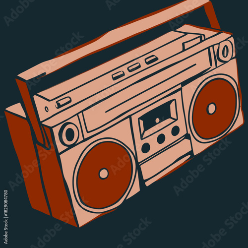 A stylized illustration of a retro boombox