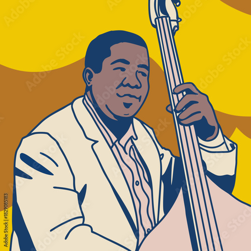 Illustration of a jazz musician playing a double bass