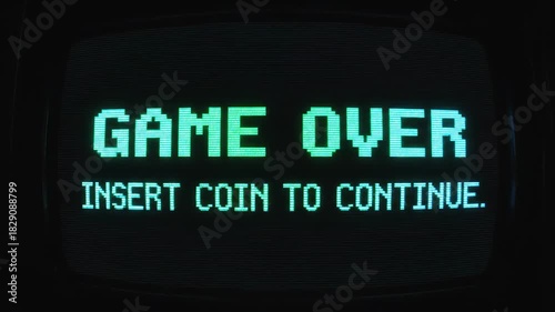 Retro Arcade Game Over Screens with Insert Coin Prompt Nostalgic Animated Graphics