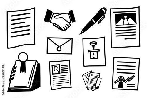 A collection of icons for business contracts and legal documents