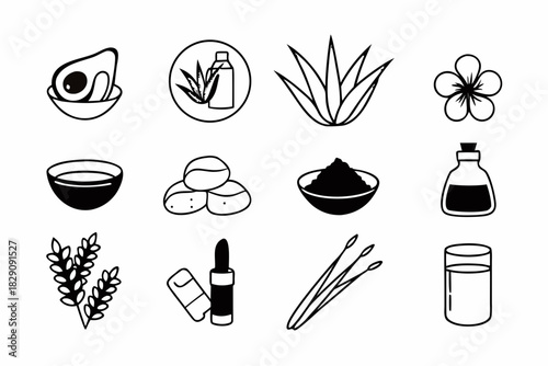 A collection of line art icons for DIY beauty ingredients