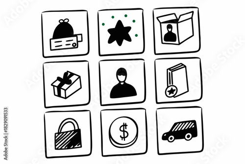 A Grid of Hand Drawn E Commerce and Subscription Service Icons