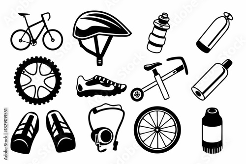 A seamless pattern of black and white cycling icons