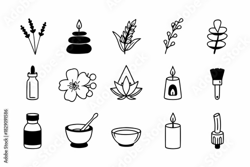 A Set of Black and White Icons for Aromatherapy and Wellness