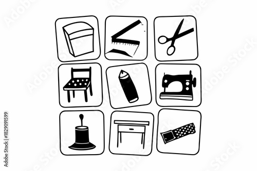 A set of black and white icons for DIY home upcycling projects