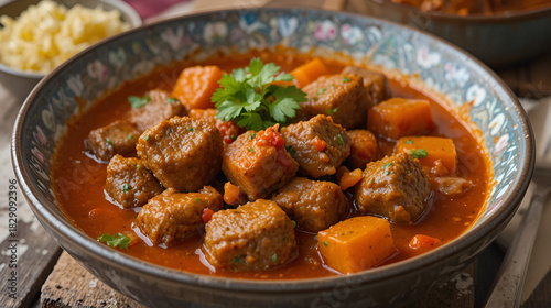spicy beef stew in a bowl delicious red curry