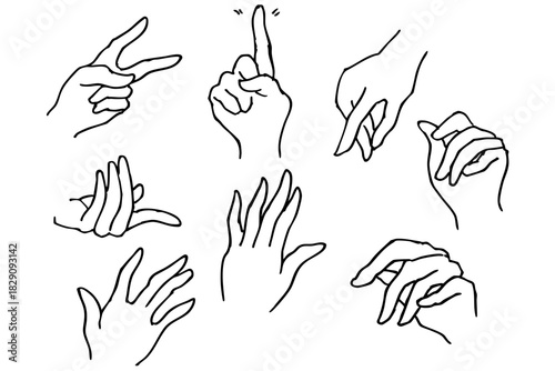手の線画・ハンドサインのベクター素材