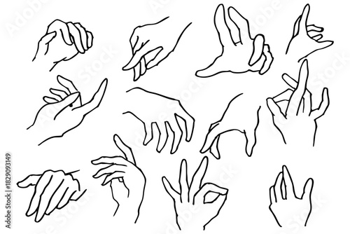 手の線画・ハンドサインのベクター素材