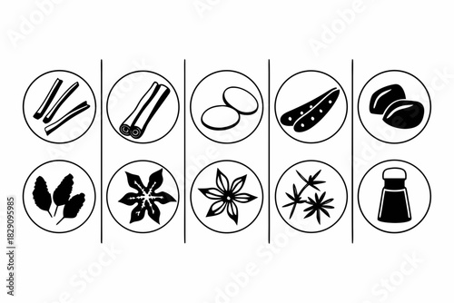 A set of round icons illustrating various culinary spices