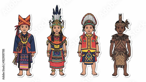 Diverse Group of Children Wearing Traditional Southeast Asian Cultural Attire