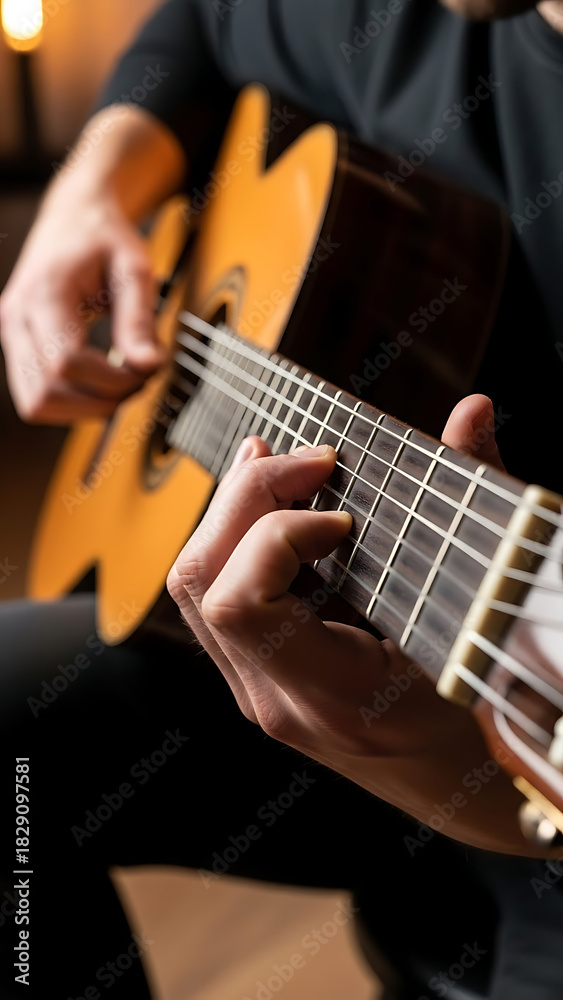 Fototapeta premium Musician's hands playing a classical guitar.