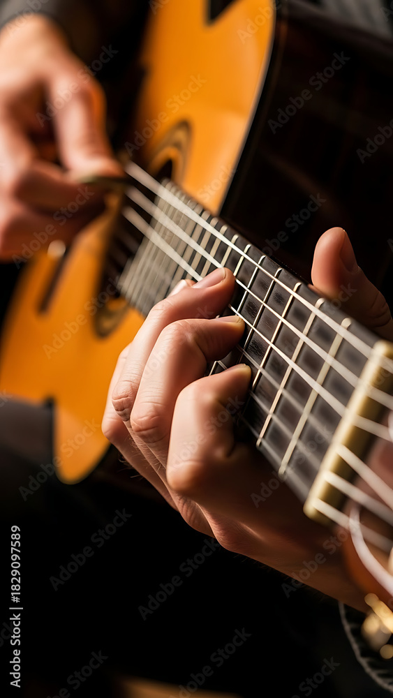 Fototapeta premium Musician's hands playing a classical guitar.