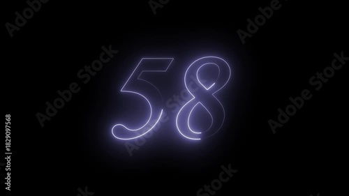 58 number text Neon glowing animation