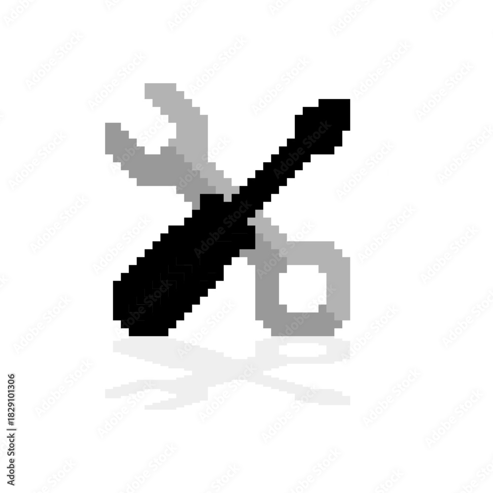 Obraz premium Pixelated Tools Icon for Settings and Maintenance. Reparation Pixel Logo.