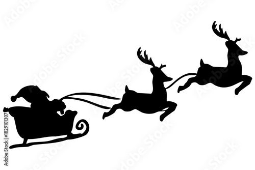 サンタとトナカイのシルエット｜クリスマスのソリとサンタクロースのイラスト素材（ベクター）