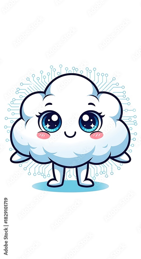 Obraz premium Adorable Cloud Character with Big Eyes and Rosy Cheeks.
