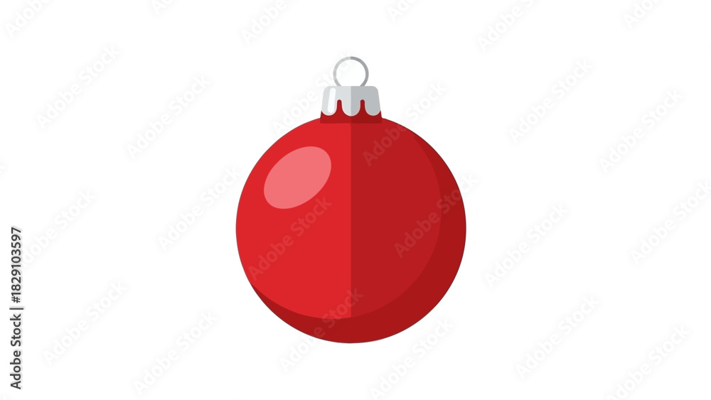 Obraz premium A shiny red Christmas ball ornament with a silver cap, isolated on a plain white background as a vector illustration.