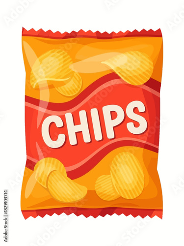Cartoon Potato Chips Bag – Fun Snack Food Vector Illustration