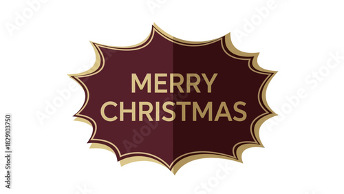 Festive maroon-colored Christmas greeting with gold trim and the words 'Merry Christmas' in the center.