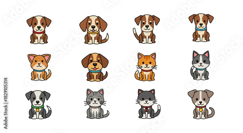 Charming Cartoon Dogs and Cats Collection Cute Pet Illustrations
