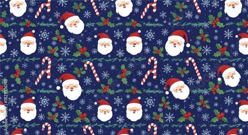 Christmas Santa Claus Candy Cane and Snowflake Pattern.