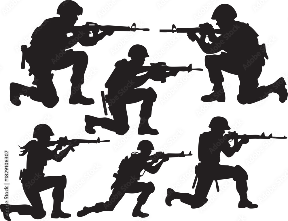 Fototapeta premium Soldier Military War Silhouettes on White Background Vector Fully Editable Smart Object Text Effect