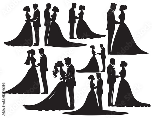 Wedding Couple Bride and Groom Silhouettes on White Background Vector Fully Editable Smart Object Text Effect