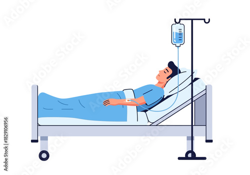 Patient in Hospital Bed with IV Drip Illustration