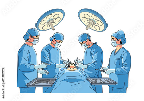Surgical Team Performing Operation Under Operating Room Lights