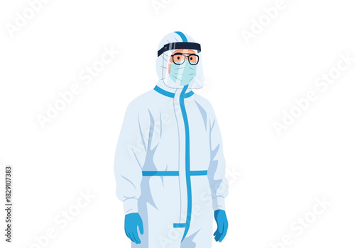 Healthcare Worker in Full Protective Gear with Face Shield and Mask