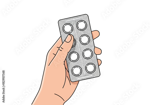 Hand Holding a Blister Pack of Round Pills