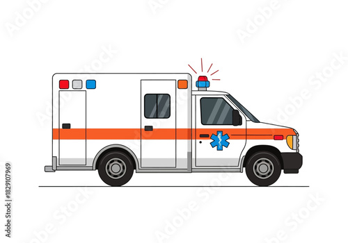 Cartoon Ambulance with Orange Stripe and Star of Life