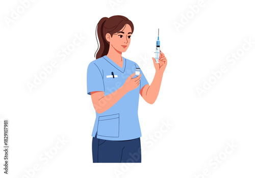 Nurse Preparing Injection: Healthcare Professional with Syringe and Vial