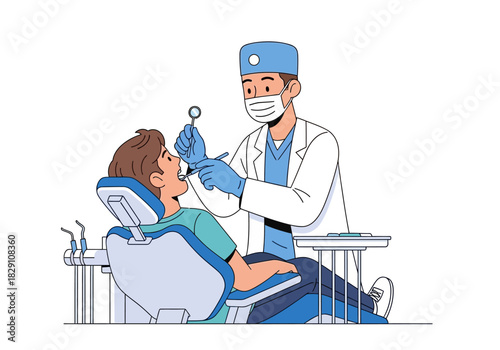 Dentist Examining Patient's Teeth with Mirror and Probe in Clinic