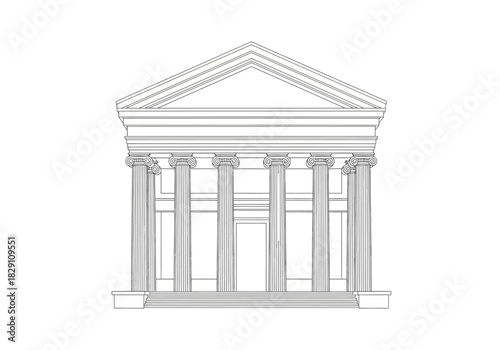 Line Art Illustration of Classical Greek Temple Facade