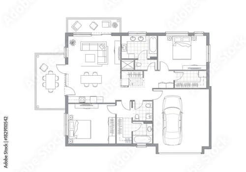 Detailed Architectural Floor Plan of a Modern House with Garage