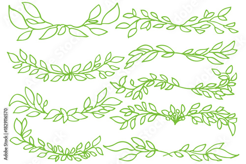 葉っぱとツタの線のイラスト素材　ベクター