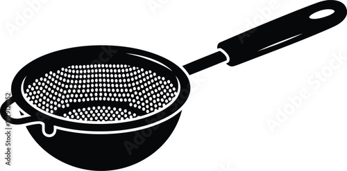 Single handle fine mesh strainer kitchen tool for sieving cooking baking kitchenware isolated vector