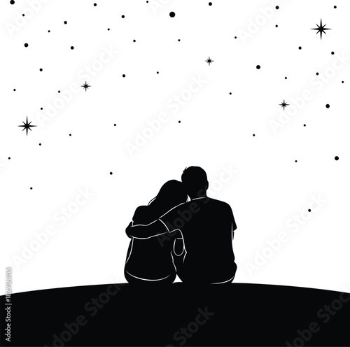 Couple silhouette stargazing romantic night sky silhouette romance love togetherness constellations vector