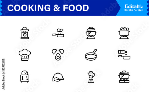 Cooking And Food Line Icon Set – Professional Minimal Kitchen Symbols, Modern Restaurant And Grocery Line Icon Collection