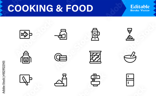 Cooking And Food Line Icon Set – Professional Minimal Kitchen Symbols, Modern Restaurant And Grocery Line Icon Collection
