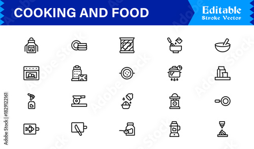 Cooking And Food Line Icon Set – Professional Minimal Kitchen Symbols, Modern Restaurant And Grocery Line Icon Collection