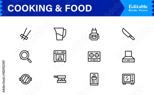 Cooking And Food Line Icon Set – Professional Minimal Kitchen Symbols, Modern Restaurant And Grocery Line Icon Collection