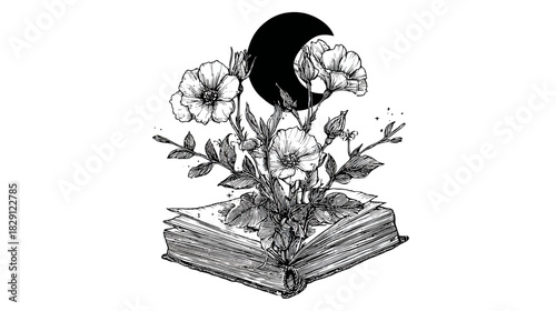 Black and white line art illustration of hands holding a heart-shaped gift box with a bow, symbolizing love, romance, and celebration.