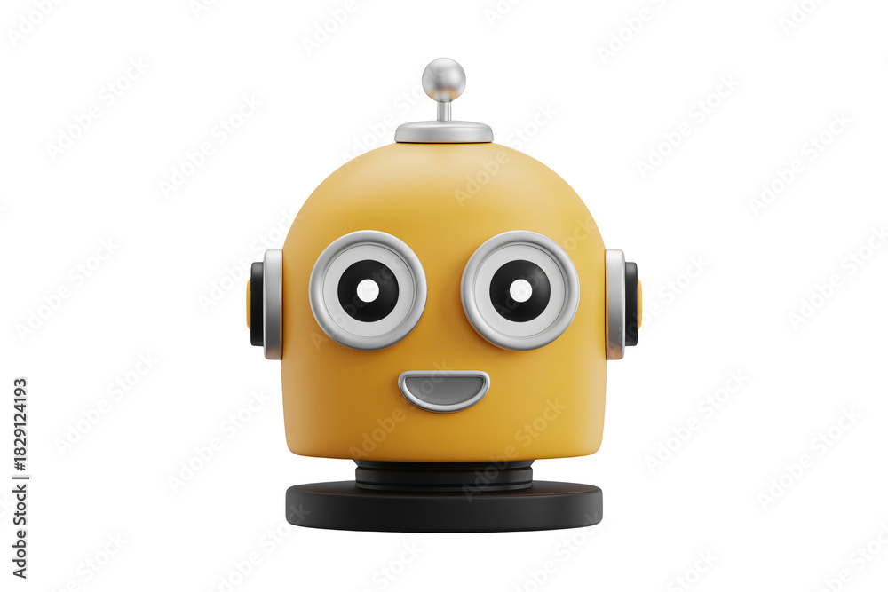 Obraz premium Cheerful cartoon robot with optimistic smile ready for innovative tech projects, modern design, ai concepts, futuristic education, or kids' animation